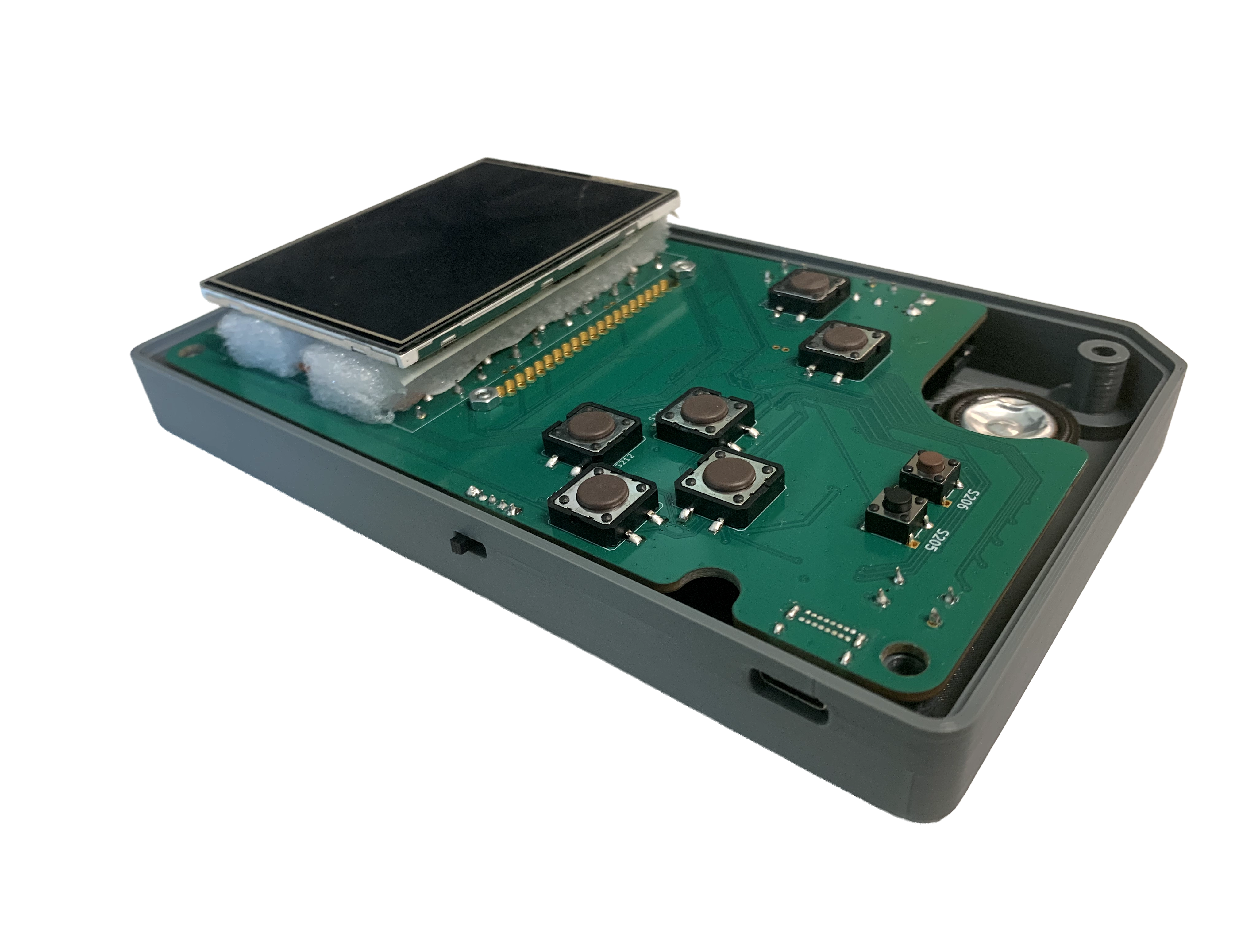 Geöffnetes Linux-Handheld mit sichtbarem Innenaufbau